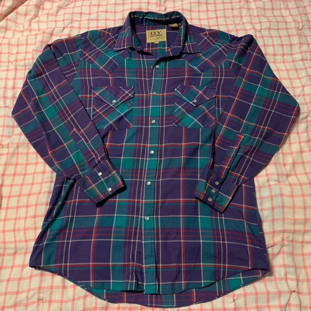 Ely Cattleman Purple and Teal Plaid Shirt